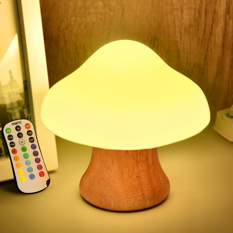 ANGTUO Wooden Mushroom Lamp, 16 Color Changing Mushroom Night Light with Two Remote Controls - Image 1